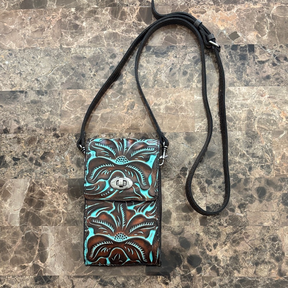 Patricia Nash Brown and Teal Crossbody Bag